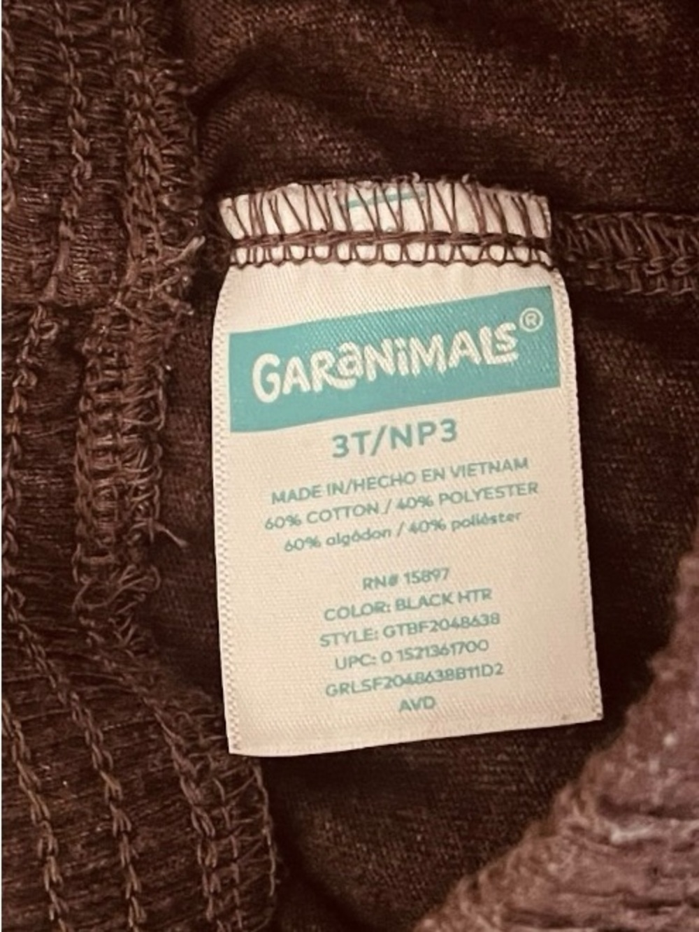 Garanimals cotton blend thin charcoal leggings Unisex 3T pull-on elastic waist - Picture 8 of 10